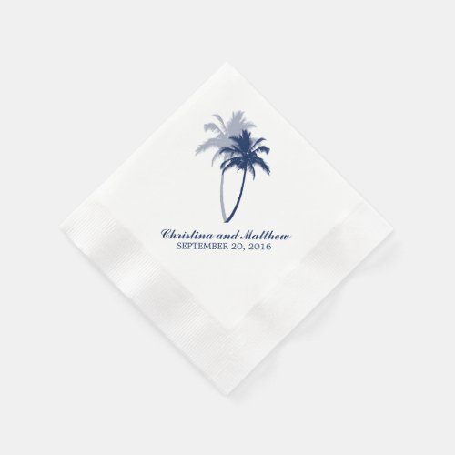 Navy Blue Palm Trees Beach Wedding Napkins