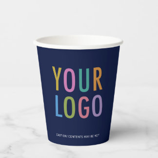 Navy Blue Paper Cups Custom Business Logo 8 oz