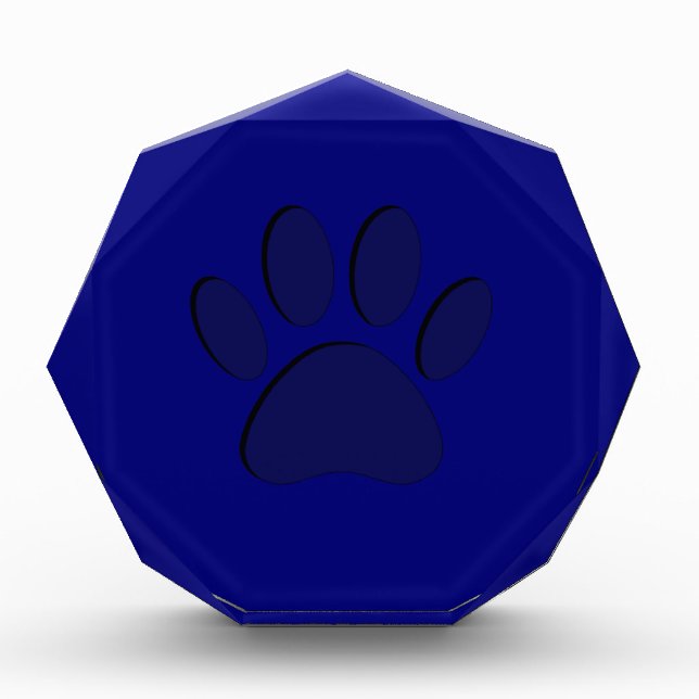 Navy Blue Paper Cut Dog Paw Print Acrylic Award (Front)