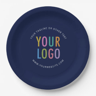 Navy Blue Paper Plates Custom Business Logo Bulk