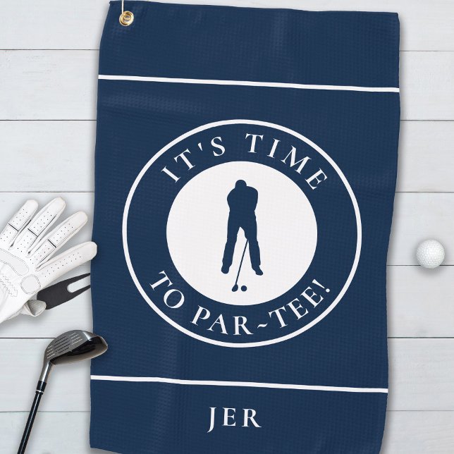 Navy Blue Par Tee Golfer Monogram  Golf Towel (Navy Blue Its Time to Par Tee Fun Monogram For Him Golf Towel)