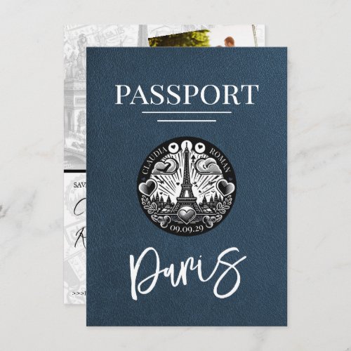 Navy Blue Paris Passport Save The Date