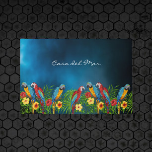 Navy blue parrots summer house name doormat