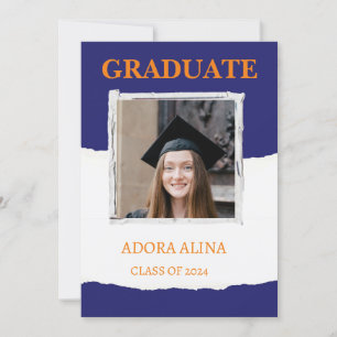 Navy Blue Pastel Photo Graduation Invitation