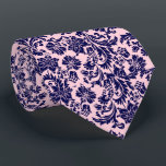 Navy Blue & Pastel Pink Floral Damasks Pattern Neck Tie<br><div class="desc">Elegant pastel pink background(changeable) with navy blue vintage floral damasks pattern. Adjustable size of the print and background color.</div>