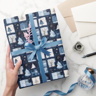 Navy Blue Patchwork Christmas Gift Wrapping Paper