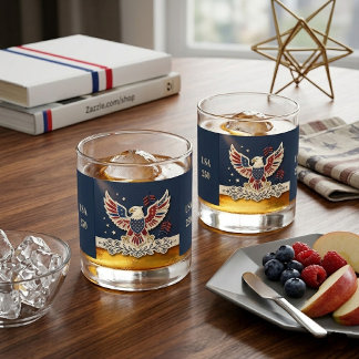 Navy Blue Patriotic Bald Eagle USA 250 Anniversary Whiskey Glass