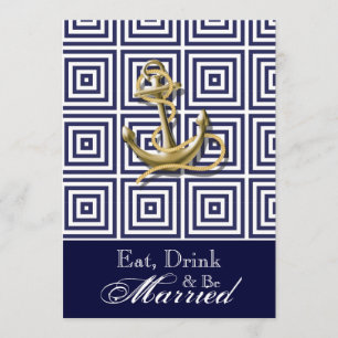 Navy Blue pattern anchor nautical rehearsal dinner Invitation