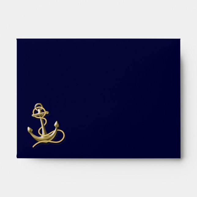 Navy Blue pattern anchor nautical wedding Envelope (Front)