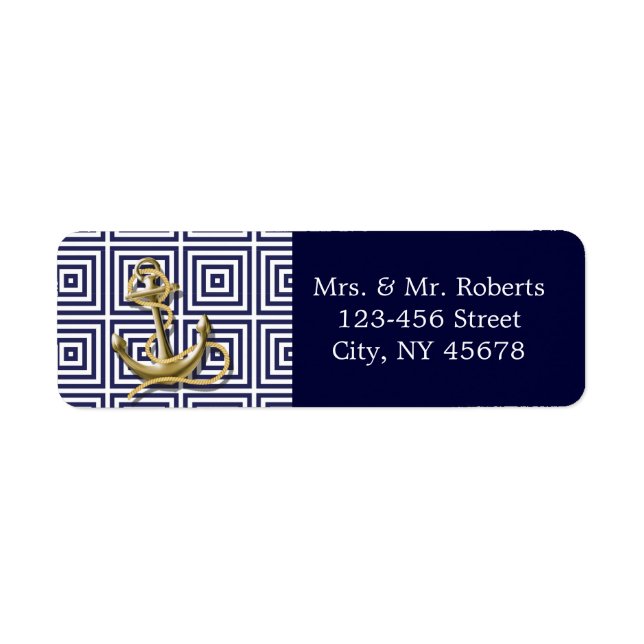 Navy Blue pattern anchor nautical wedding Label (Front)