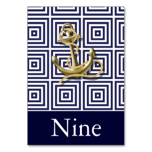 Navy Blue pattern anchor nautical wedding Table Number