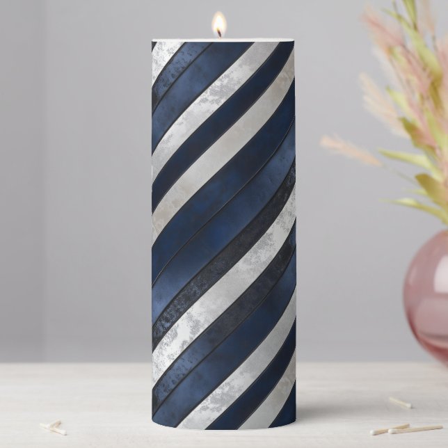Navy Blue Pattern Pillar Candle (In Situ)