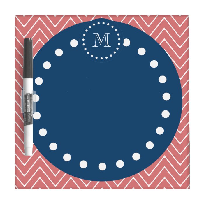 Navy Blue, Peach Chevron Pattern  Your Monogram Dry Erase Boards