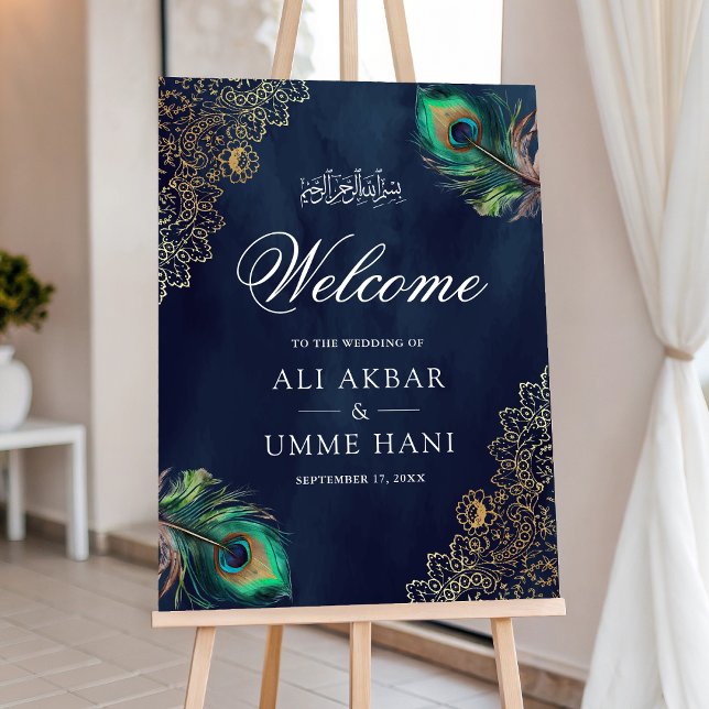 Navy Blue Peacock Muslim Wedding Welcome Sign (Creator Uploaded)