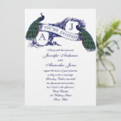 Navy Blue Peacock Wedding Invitation (Standing Front)