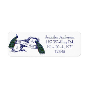 Navy Blue Peacock Wedding Label