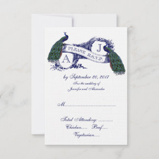 Navy Blue Peacock Wedding RSVP