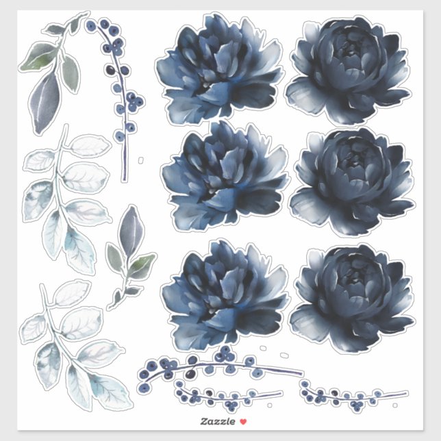 Navy Blue Peonies Floral Bouquet Creator Set Of   Sticker (Sheet)