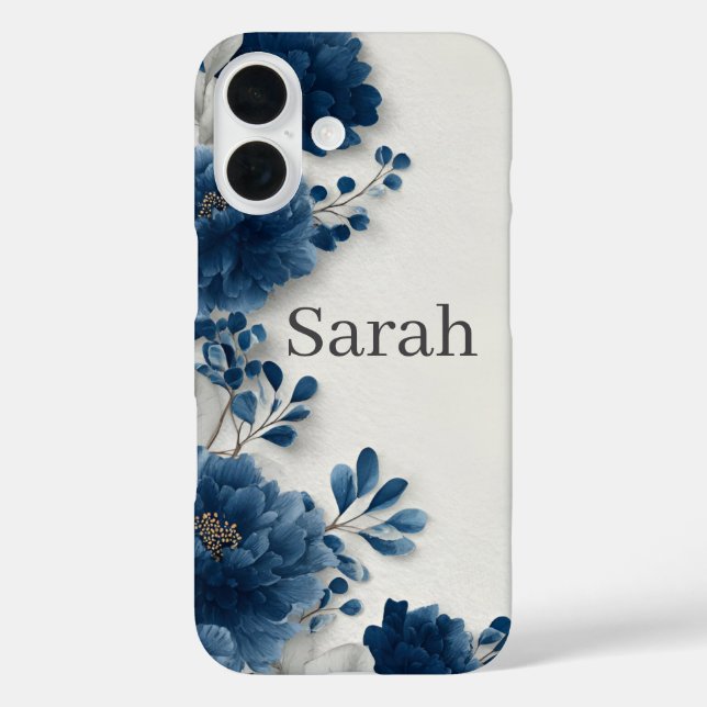 Navy Blue Peonies iPhone Case (Back)