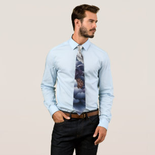 Navy Blue Peonies & White Rose Wedding Men’s Neck Tie