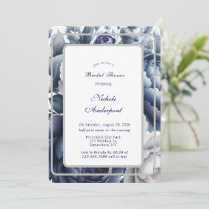 Navy Blue Peonies & White Roses Bridal Shower Invitation