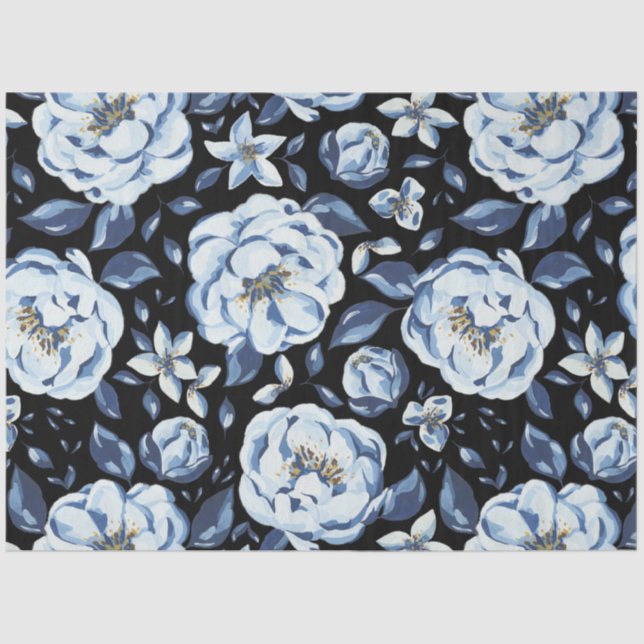 Navy Blue peony floral decoupage  Tissue Paper (Front)