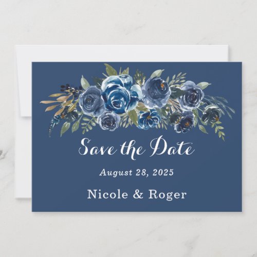 Navy Blue Peony Flower Wedding Save the Date Card