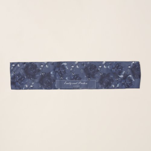 Navy Blue Peony Wedding Chiffon Scarf