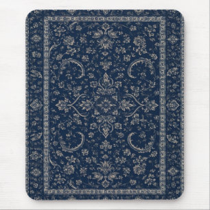 Navy Blue Persian Floral Mouse Pad