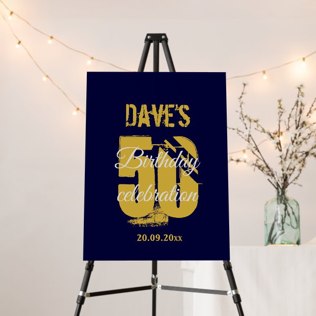 Navy Blue Personalised 50th Any Birthday Party  Foam Board (In Situ (Stand))