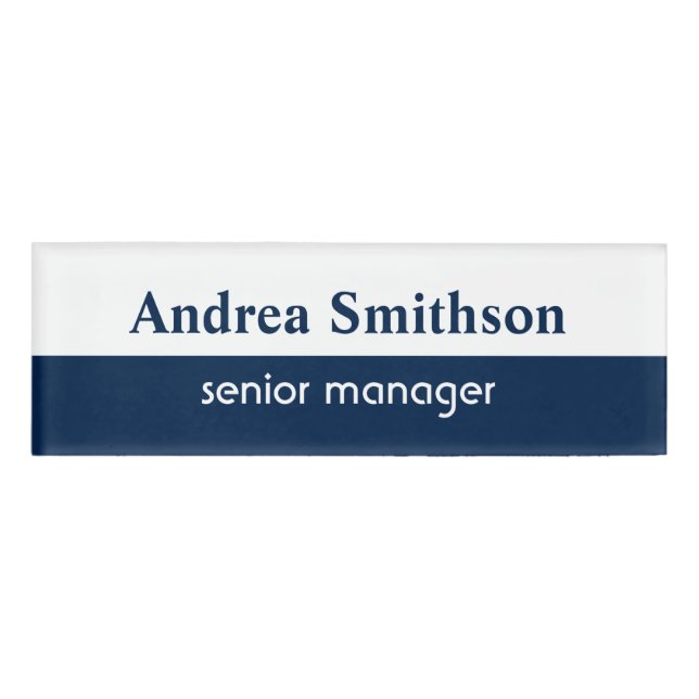 Navy blue personalised name tag badge (Front)