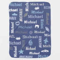 Navy Blue personalize name baby boy Baby Blanket