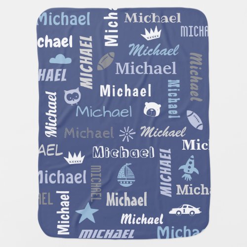 Navy Blue personalize name baby boy Baby Blanket