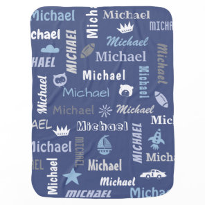 Navy Blue personalize name baby boy Blanket