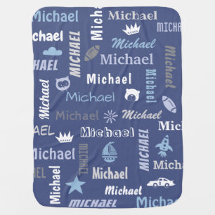 Navy Blue personalize name baby boy Blanket
