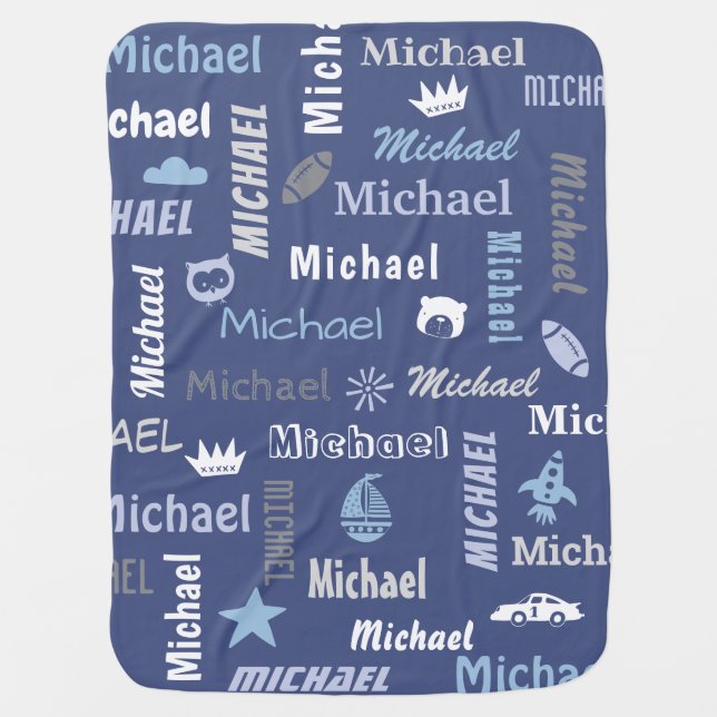 Navy Blue personalize name baby boy Blanket (Front)