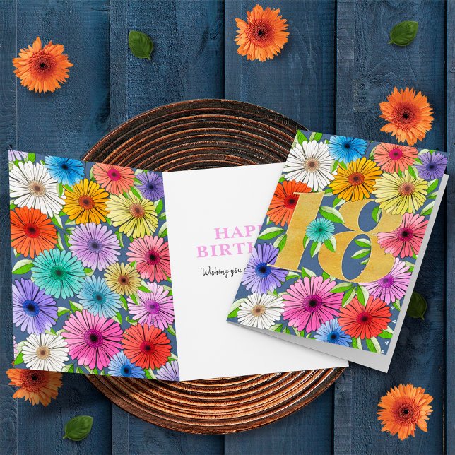 Navy Blue Personalized 18th Birthday Floral Card (Creator Uploaded)