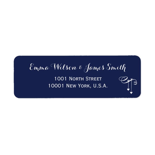 Navy Blue Personalized Address Labels With Hearts (Front)
