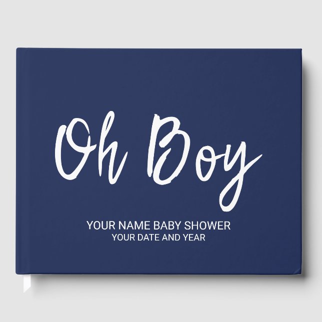 Navy Blue Personalized Baby Boy Shower Guestbook (Front)