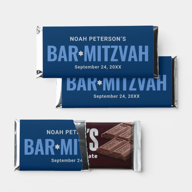 Navy Blue Personalized BarMitzvah Hershey Bar Favors (Front)