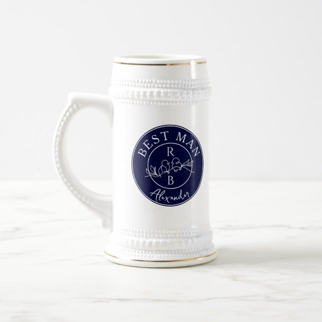 Navy Blue Personalized Best Man Beer Stein (Left)