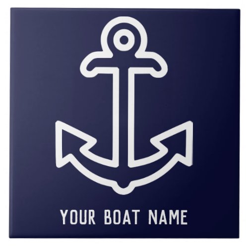 Navy Blue Personalized Boat Anchor Ceramic Tile