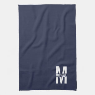 Navy Blue Personalized Bold Monogram and Name Kitchen Towel