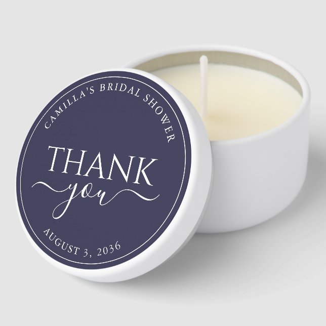 Navy Blue Personalized Bridal Shower Thank You Mini Candle Favors (Corner)