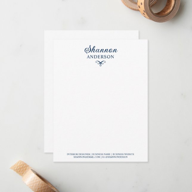 Navy Blue Personalized Calligraphy Name Business Note Card (Front/Back In Situ)