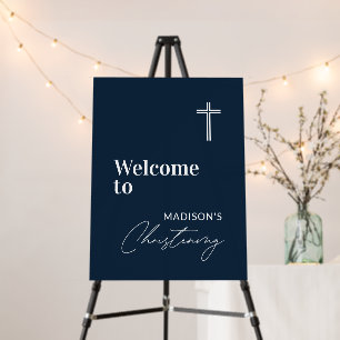 Navy Blue Personalized Christening Welcome Sign