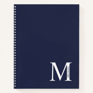 Navy Blue Personalized Elegant Monogram and Name Notebook