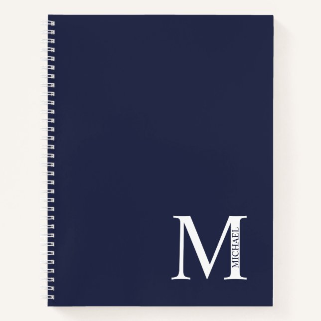 Navy Blue Personalized Elegant Monogram and Name Notebook (Front)