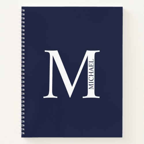 Navy Blue Personalized Elegant Monogram and Name Notebook