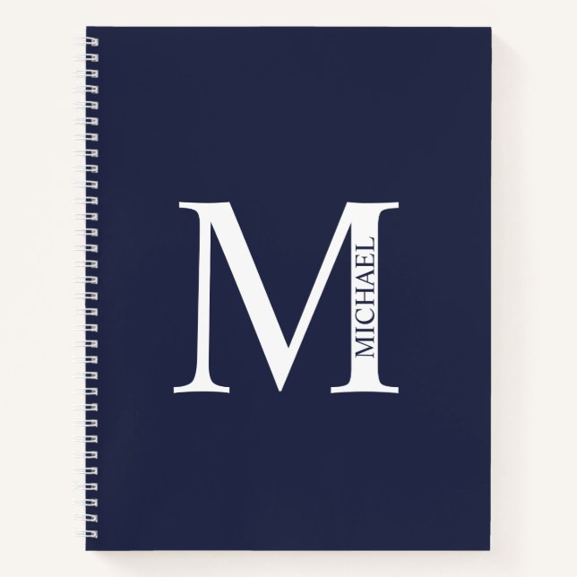 Navy Blue Personalized Elegant Monogram and Name Notebook (Front)